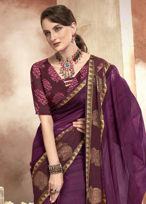 Purple Chiffon Saree With Blouse Piece