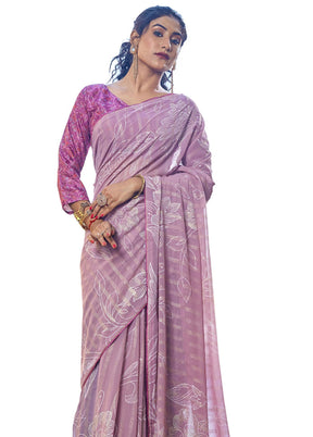 Pink Georgette Saree With Blouse Piece