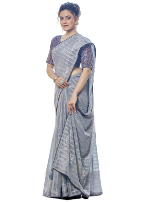 Grey Georgette Saree With Blouse Piece