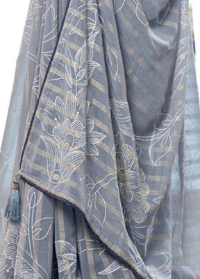 Grey Georgette Saree With Blouse Piece