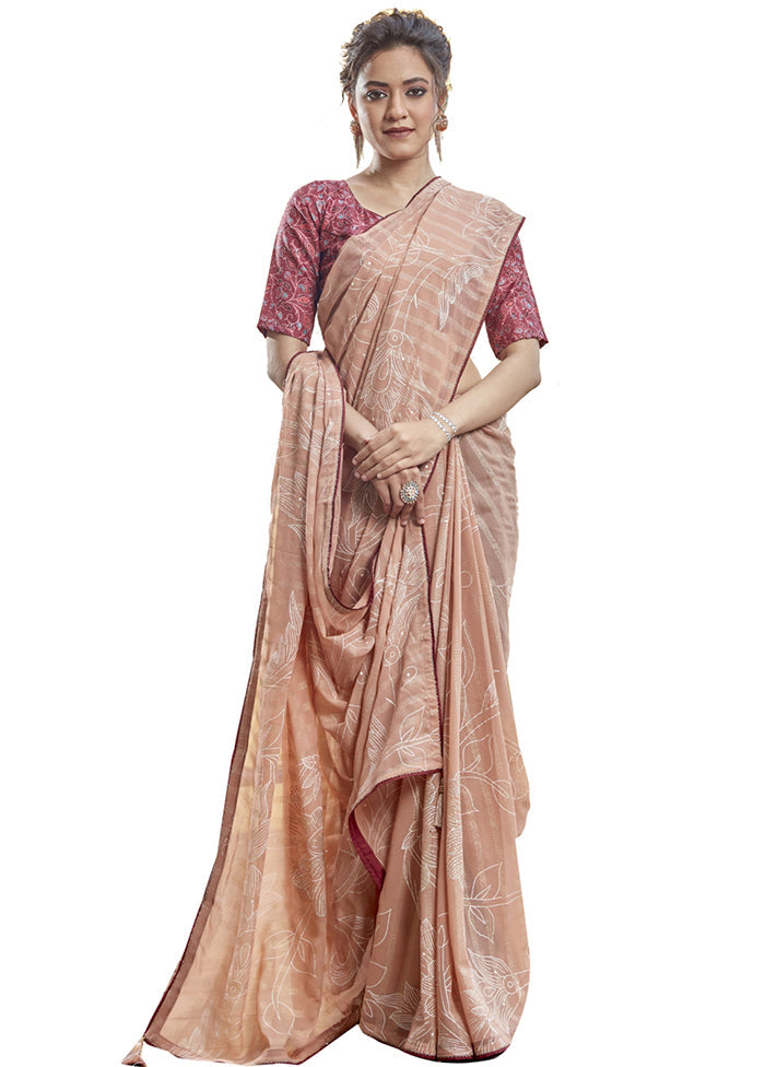 Peach Georgette Saree With Blouse Piece