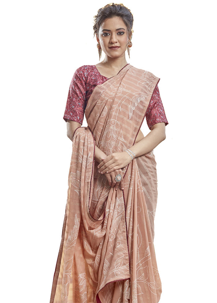 Peach Georgette Saree With Blouse Piece