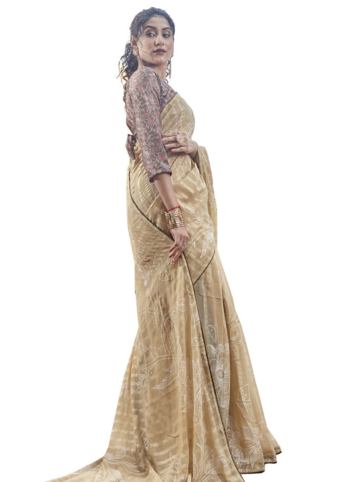 Light Yellow Georgette Saree With Blouse Piece