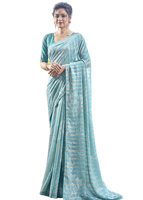 Blue Georgette Saree With Blouse Piece