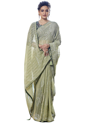 Light Green Georgette Saree With Blouse Piece