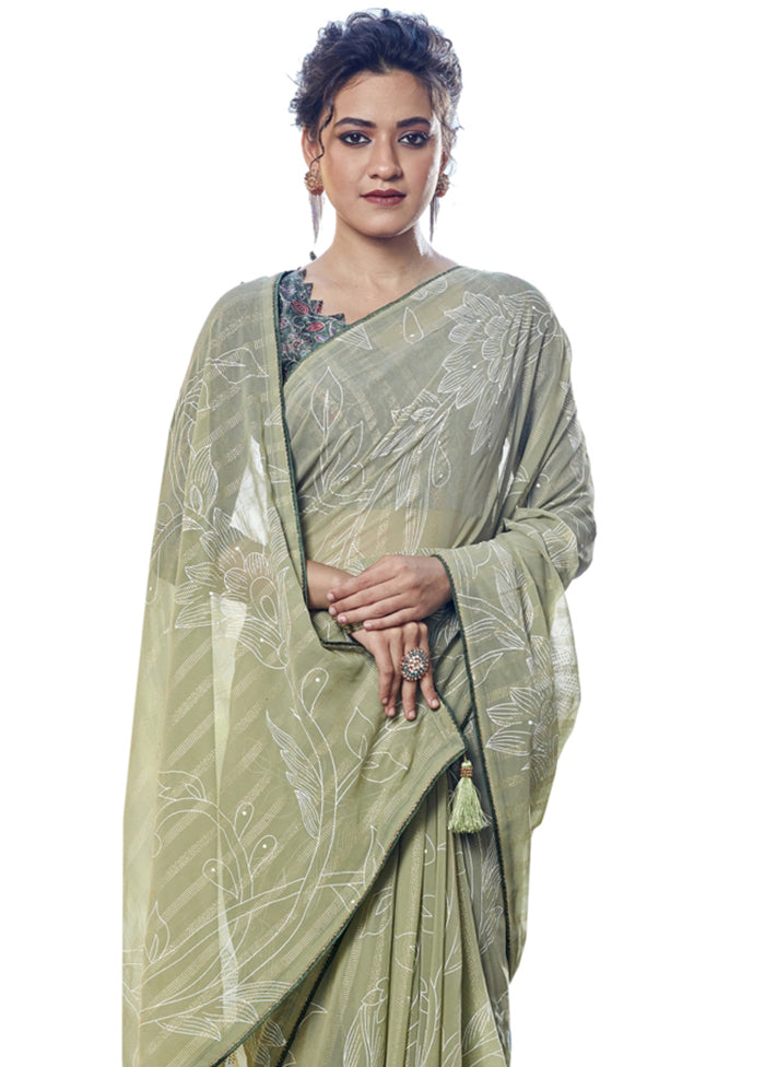 Light Green Georgette Saree With Blouse Piece