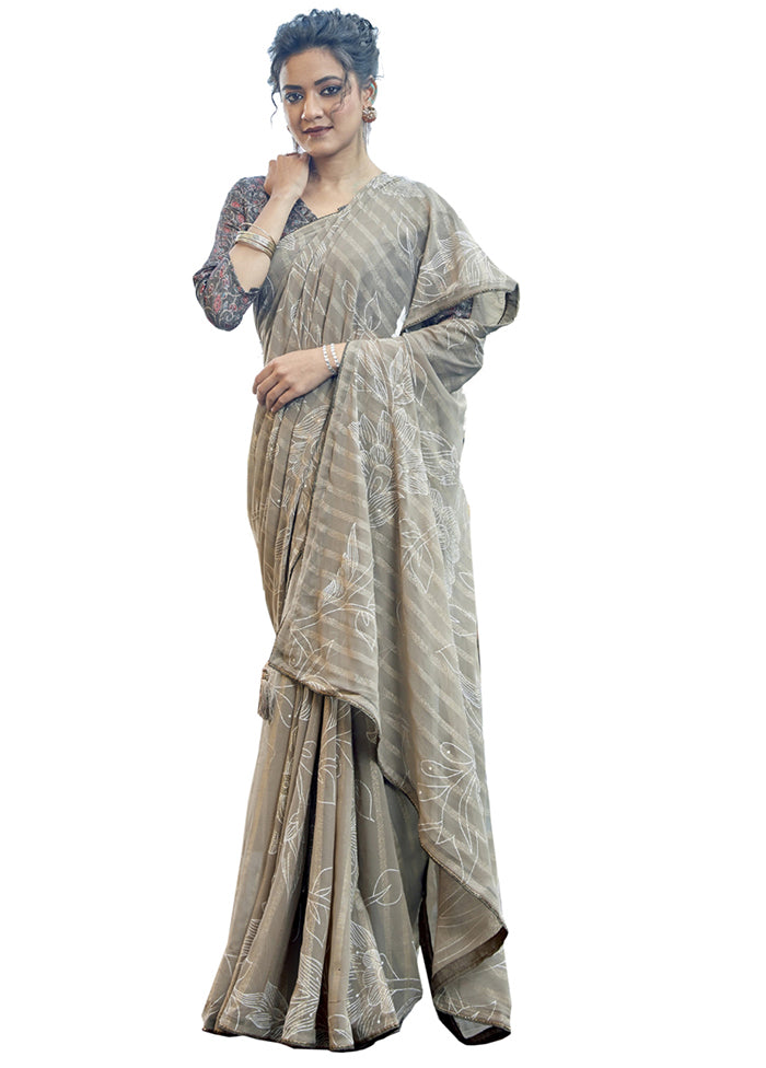 Beige Georgette Saree With Blouse Piece