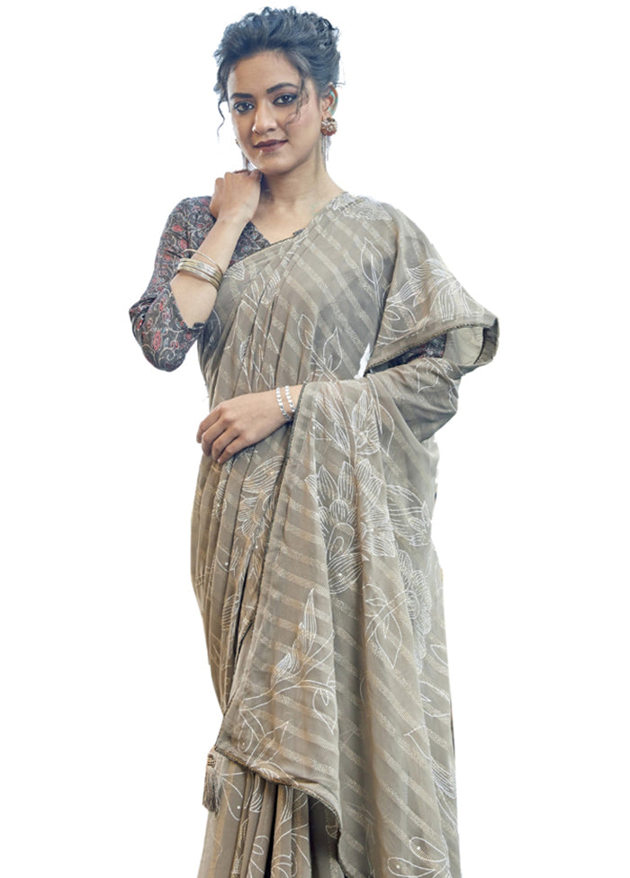 Beige Georgette Saree With Blouse Piece