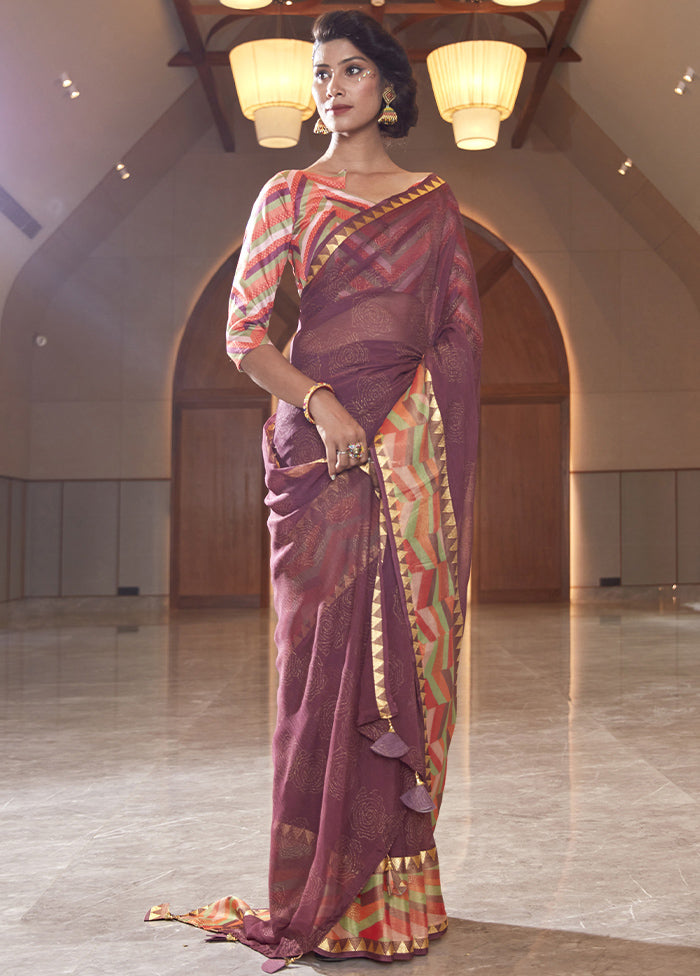 Violet Spun Silk Saree With Blouse Piece