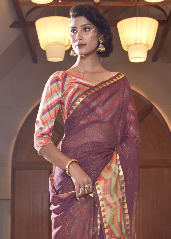 Violet Spun Silk Saree With Blouse Piece