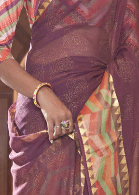 Violet Spun Silk Saree With Blouse Piece