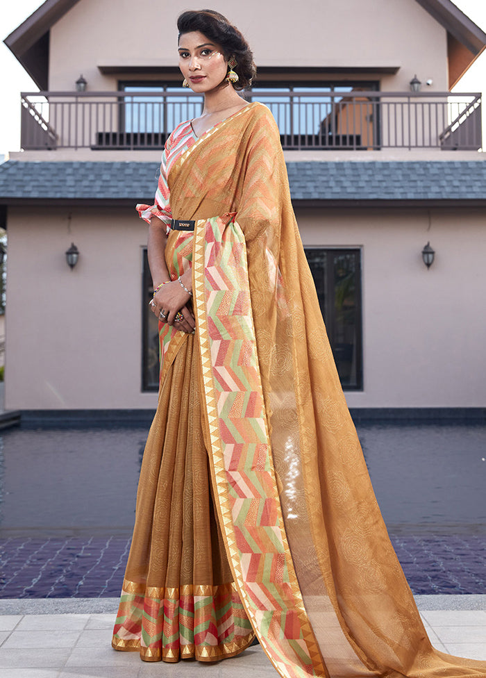 Yellow Spun Silk Saree With Blouse Piece