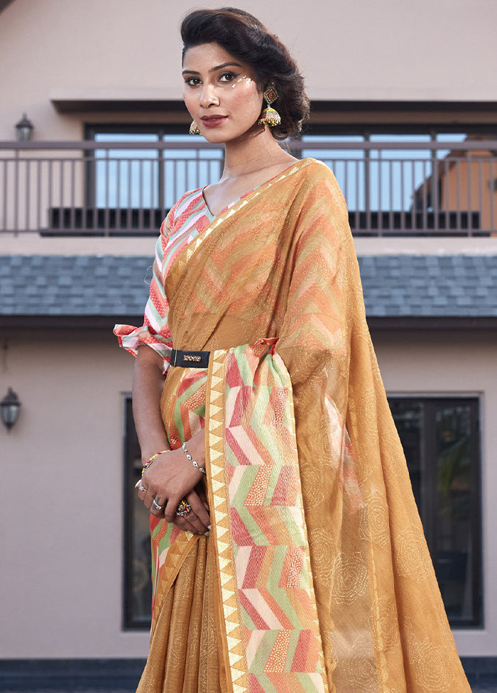 Yellow Spun Silk Saree With Blouse Piece