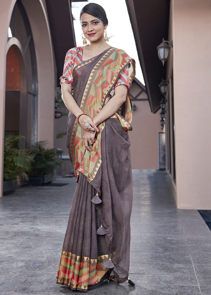 Brown Spun Silk Saree With Blouse Piece