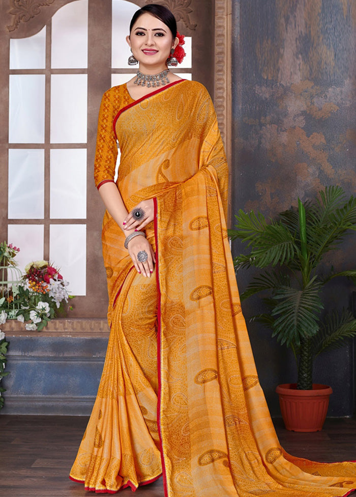 Yellow Chiffon Saree With Blouse Piece