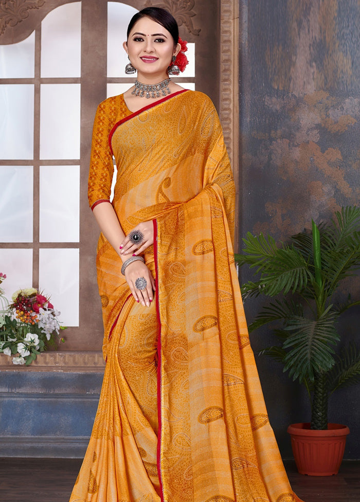 Yellow Chiffon Saree With Blouse Piece