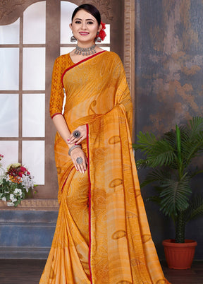 Yellow Chiffon Saree With Blouse Piece