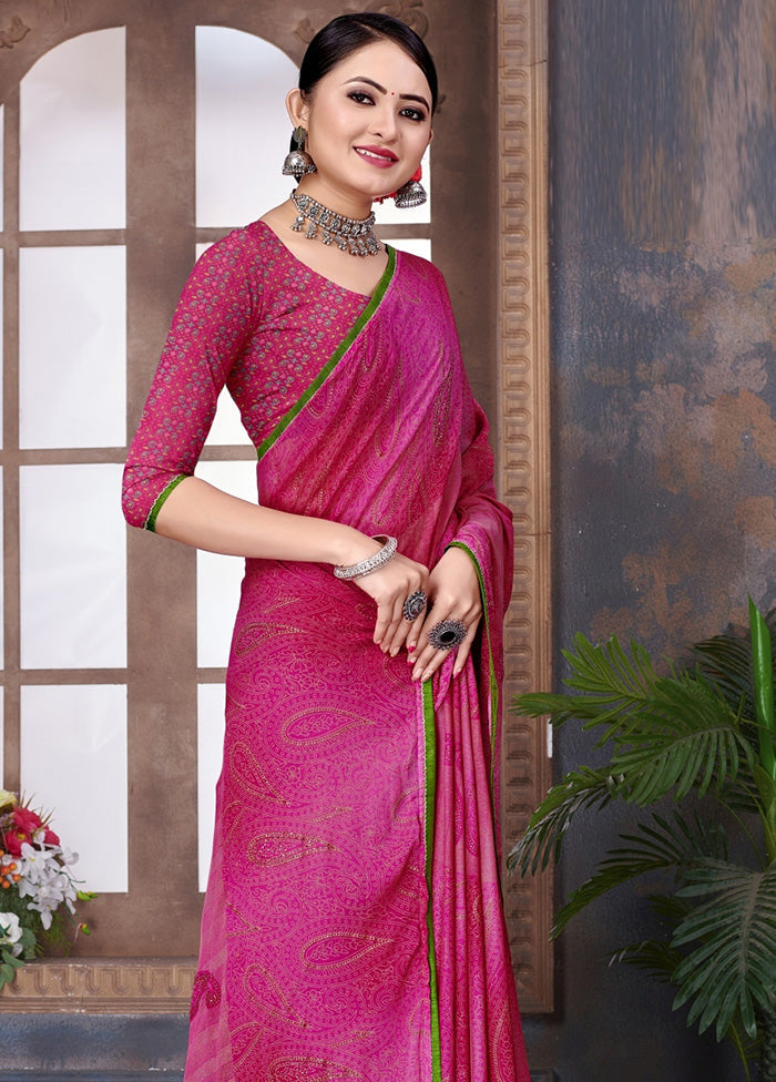 Pink Chiffon Saree With Blouse Piece