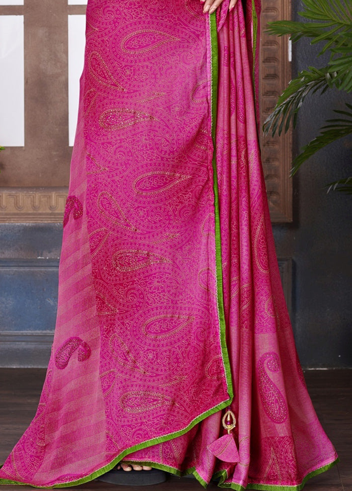 Pink Chiffon Saree With Blouse Piece