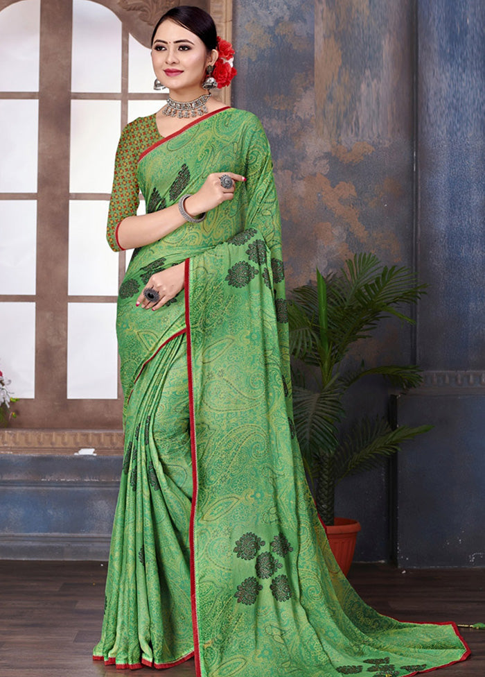 Green Chiffon Saree With Blouse Piece