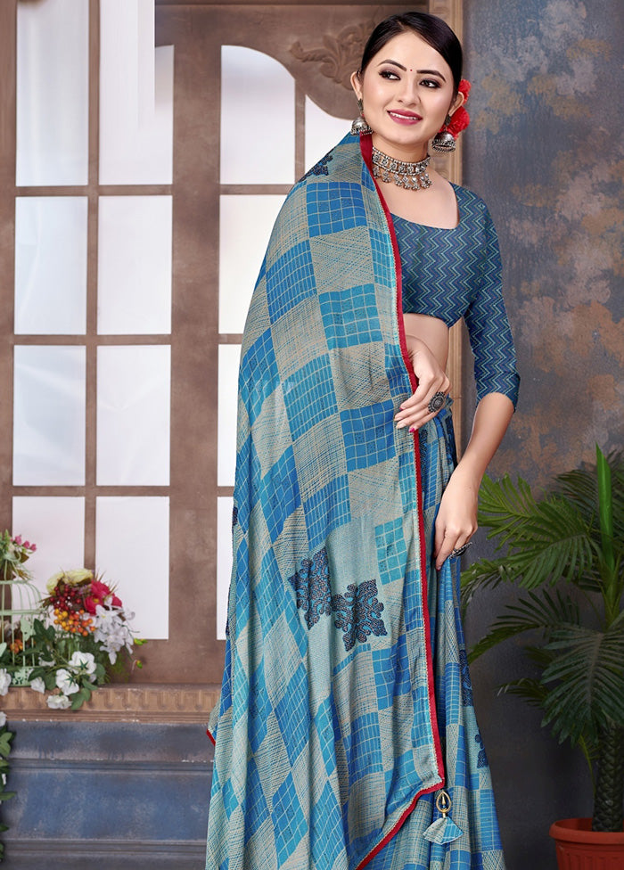 Blue Chiffon Saree With Blouse Piece