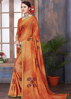 Orange Chiffon Saree With Blouse Piece