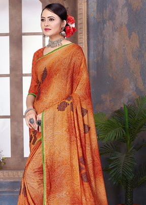 Orange Chiffon Saree With Blouse Piece