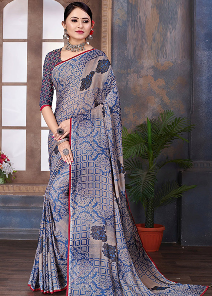 Blue Chiffon Saree With Blouse Piece