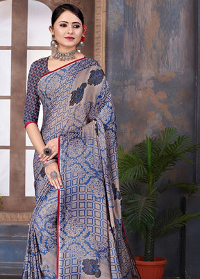 Blue Chiffon Saree With Blouse Piece