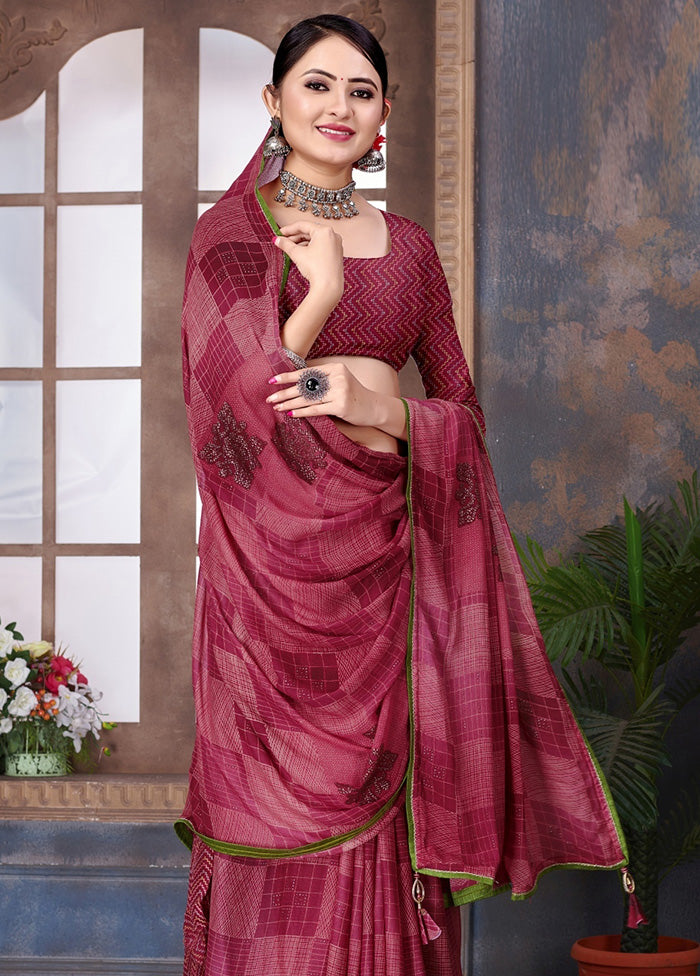 Maroon Chiffon Saree With Blouse Piece