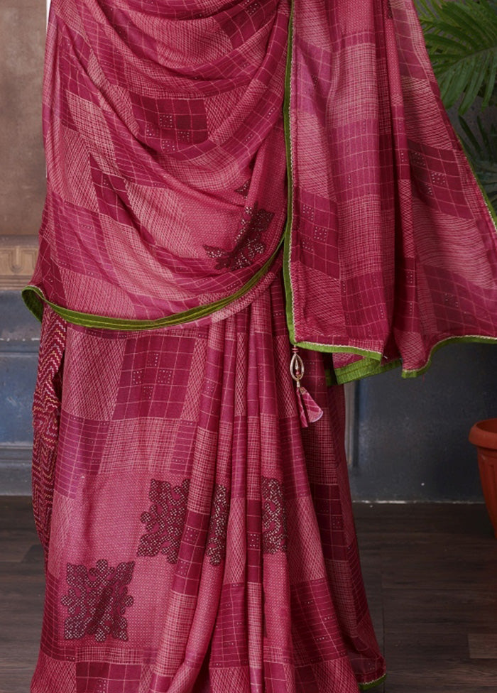 Maroon Chiffon Saree With Blouse Piece