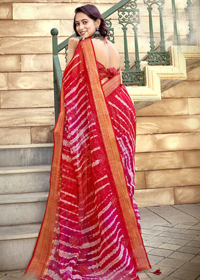 Red Organza Embroidered Saree With Blouse Piece