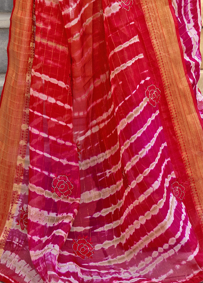 Red Organza Embroidered Saree With Blouse Piece