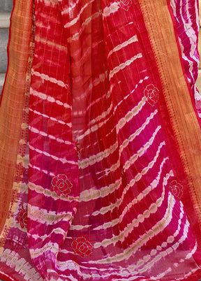 Red Organza Embroidered Saree With Blouse Piece