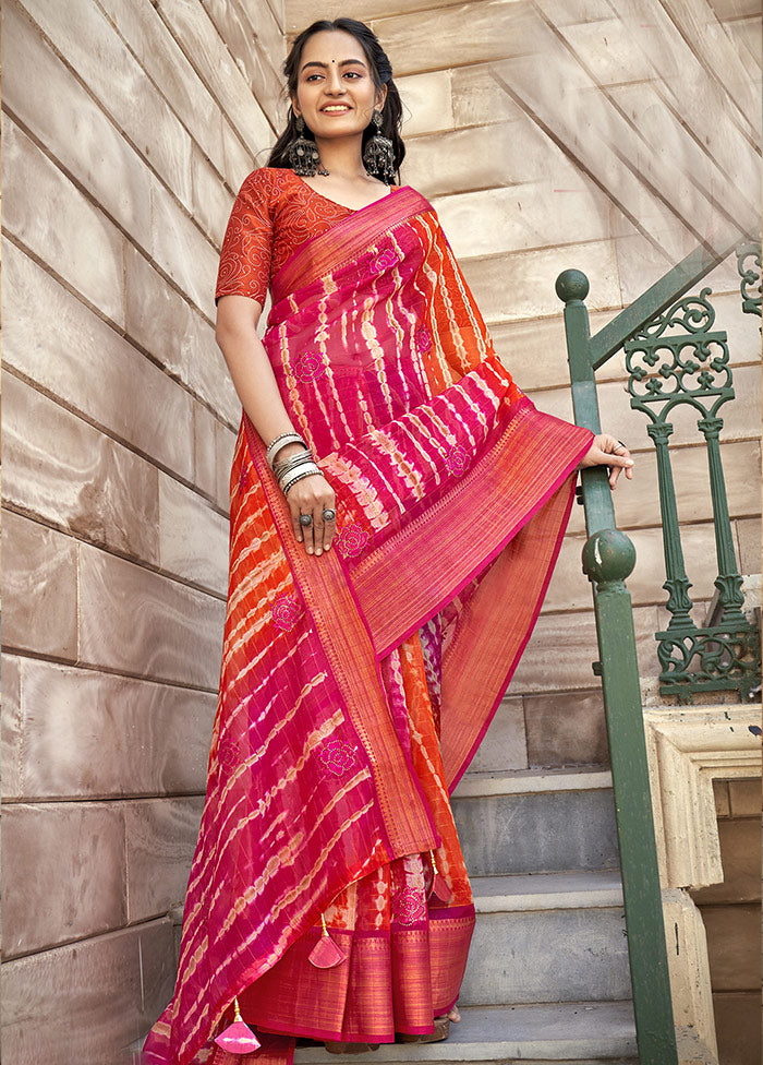 Pink Organza Embroidered Saree With Blouse Piece