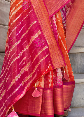 Pink Organza Embroidered Saree With Blouse Piece