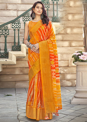 Yellow Organza Embroidered Saree With Blouse Piece