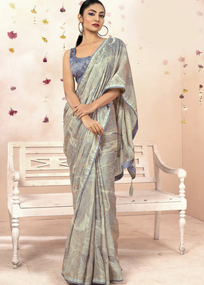 Silver Chiffon Saree With Blouse Piece