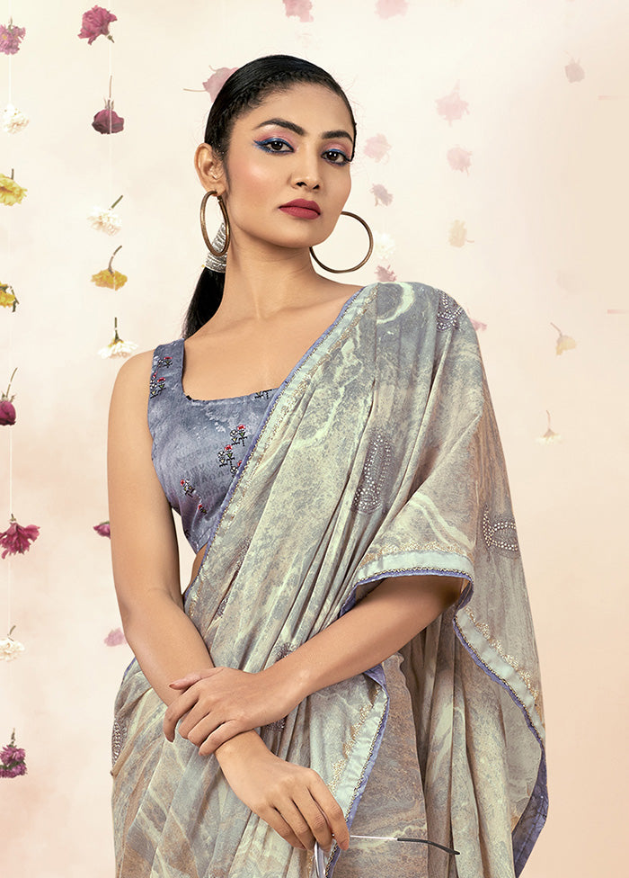 Silver Chiffon Saree With Blouse Piece