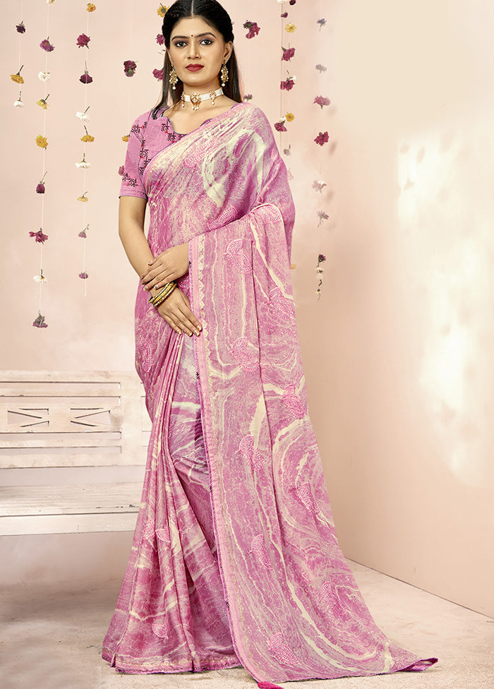 Pink Chiffon Saree With Blouse Piece