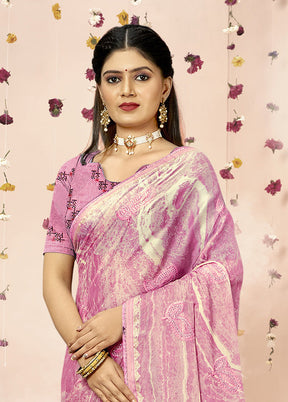 Pink Chiffon Saree With Blouse Piece