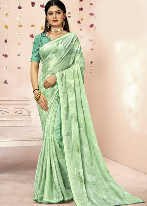 Green Chiffon Saree With Blouse Piece