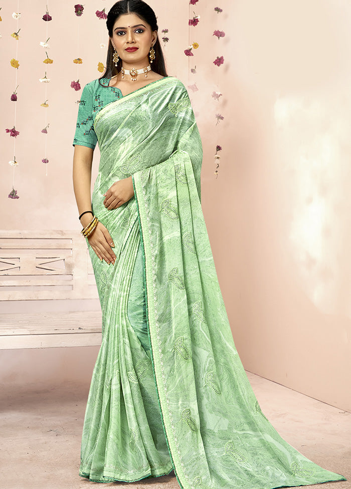 Green Chiffon Saree With Blouse Piece