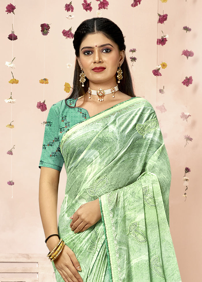 Green Chiffon Saree With Blouse Piece