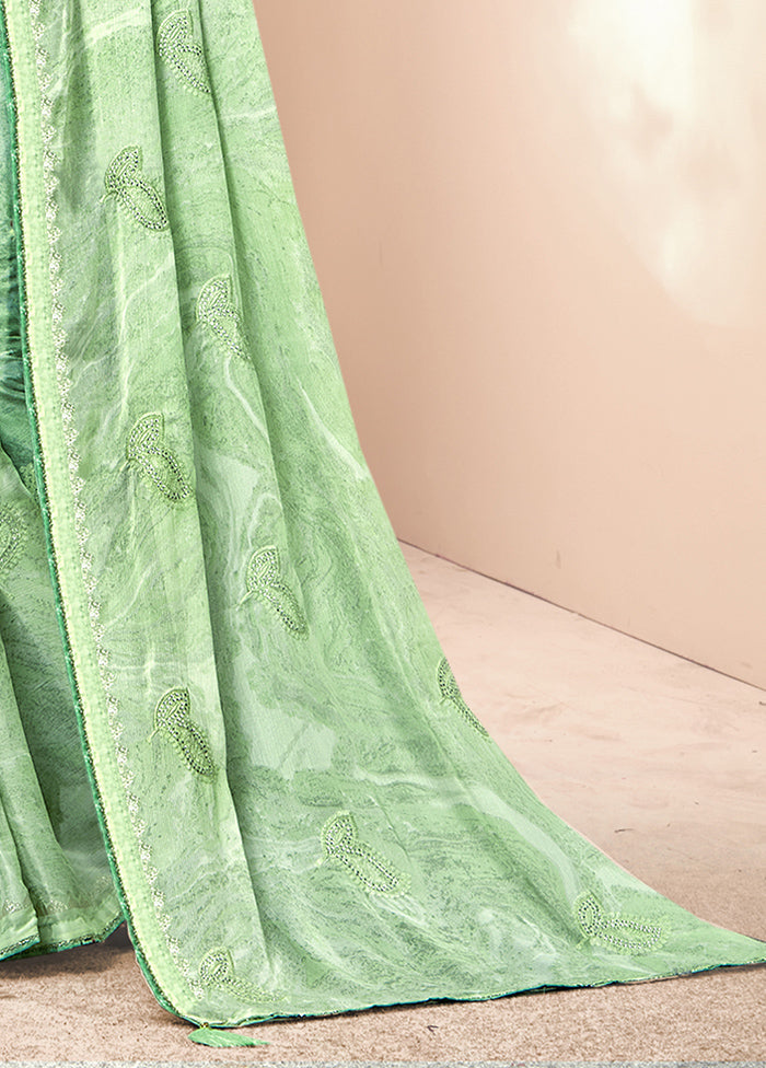 Green Chiffon Saree With Blouse Piece