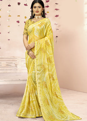 Yellow Chiffon Saree With Blouse Piece