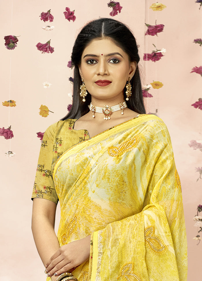 Yellow Chiffon Saree With Blouse Piece