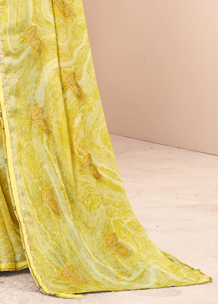 Yellow Chiffon Saree With Blouse Piece