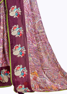 Pink Spun Silk Embroidered Saree With Blouse Piece