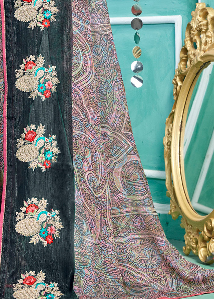 Light Purple Spun Silk Embroidered Saree With Blouse Piece